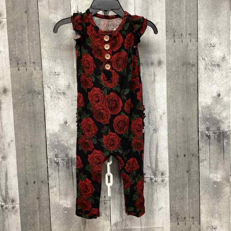 Size 9-12 Months Red/Black Bamboo Romper