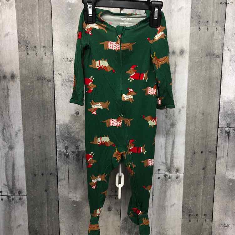 Size 9 Months Green Print Carter's Footy PJs