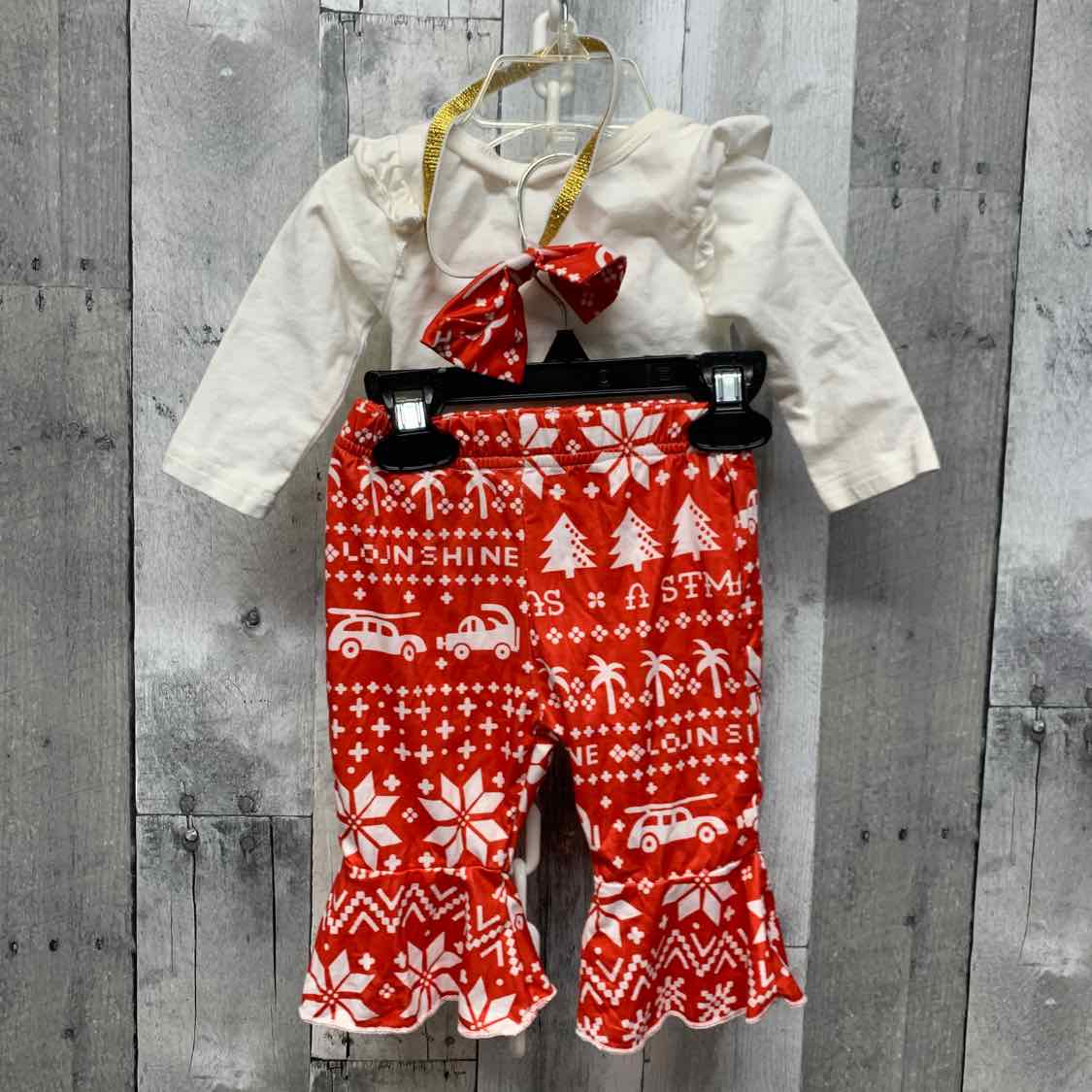 Size 3 Months White/Red Boutique Brand Shirt/Pants