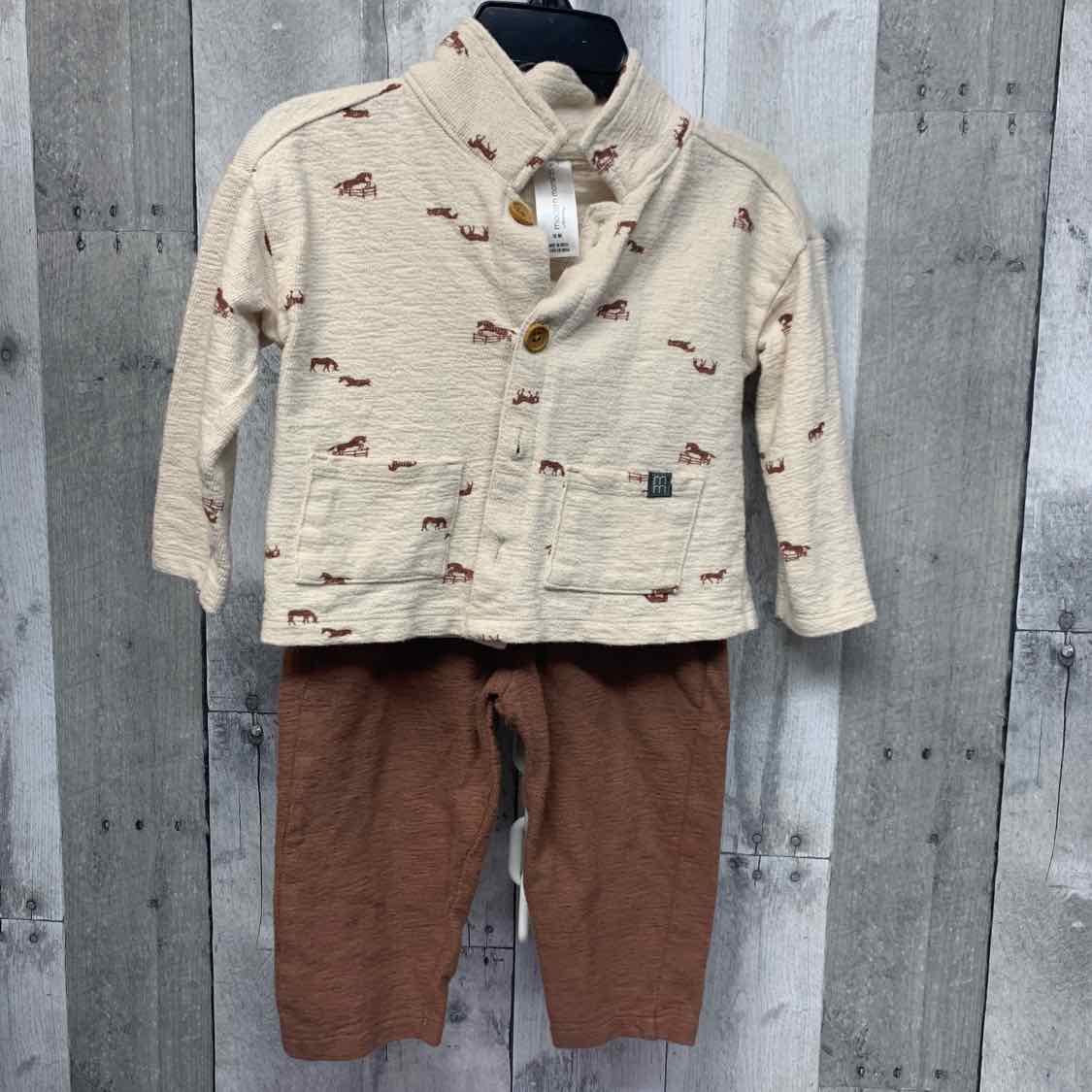 Size 12 Months Ivory/Brown Modern Moments by Gerber Shirt/Pants