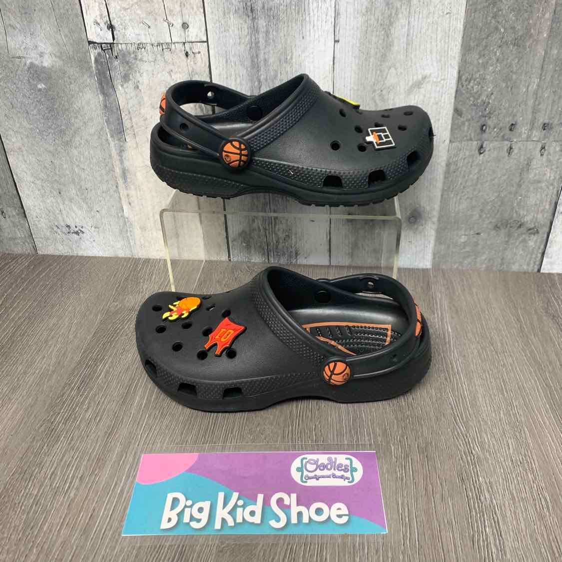 Size 2 Black Print Crocs Water Shoes