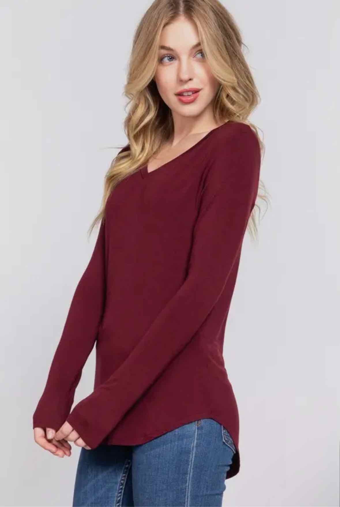 Long Sleeve V Neck Jersey Top