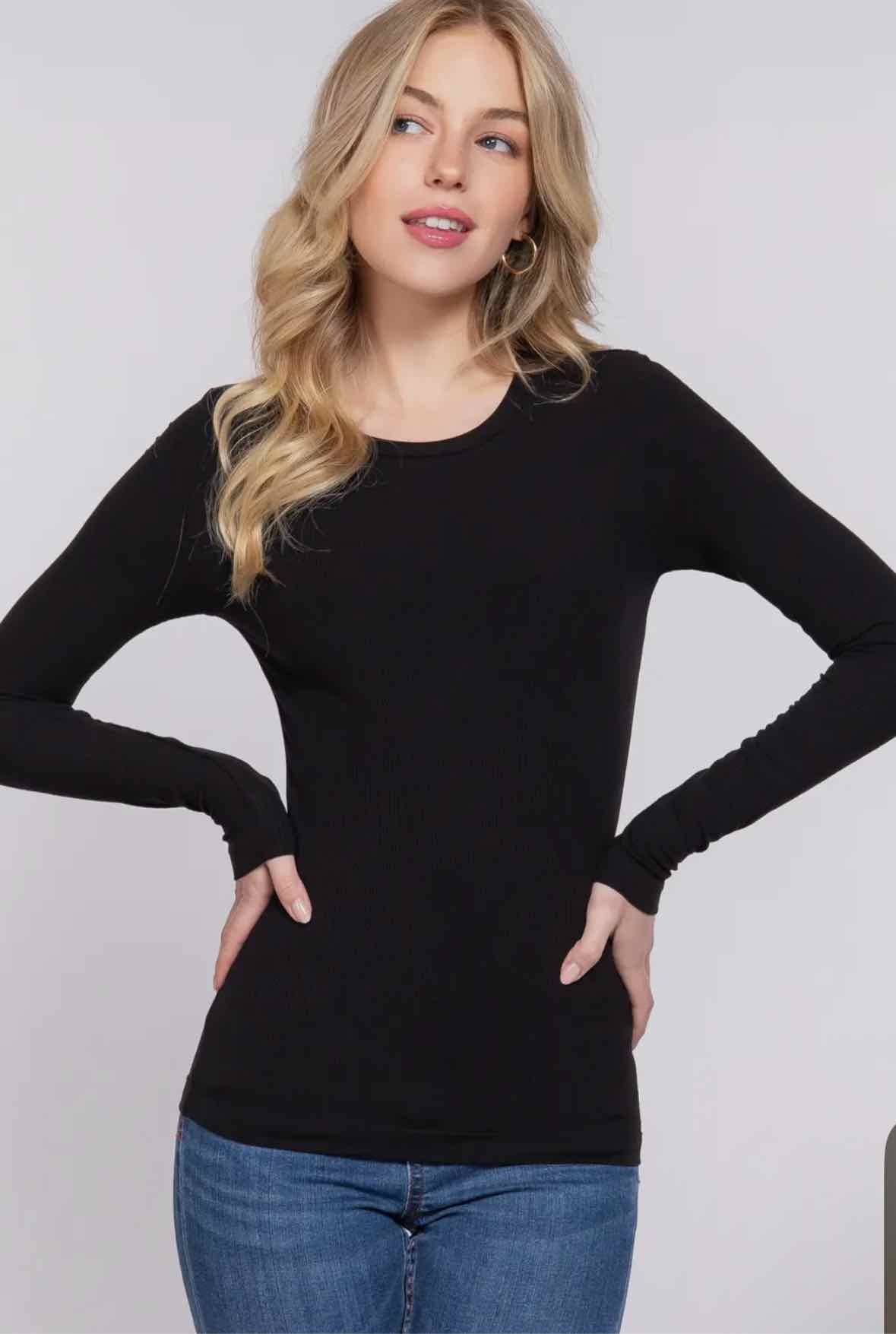 Long Sleeve Crew Neck Rib Top