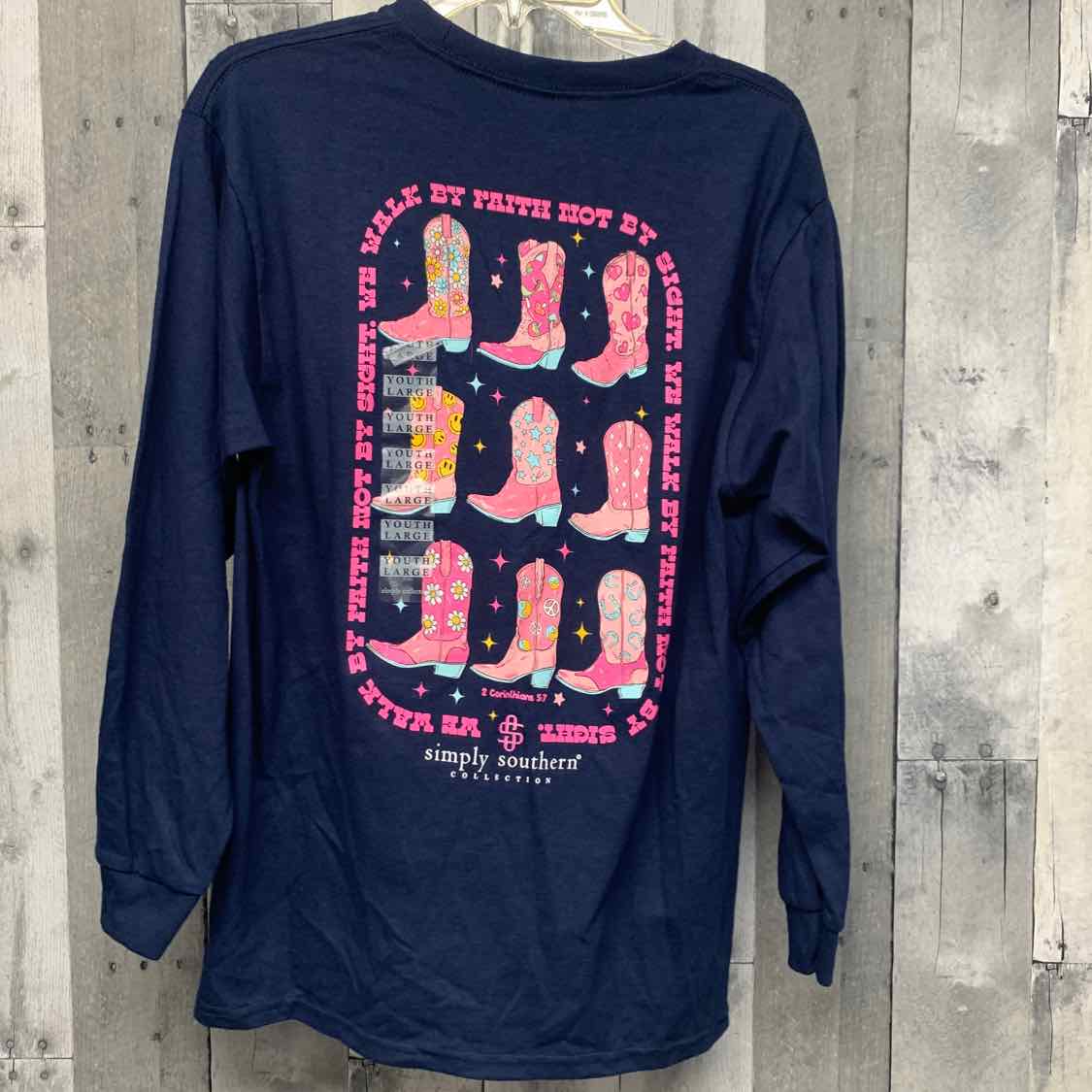 Size Large Navy/Pink Simply Southern Long Sleeve Shirt