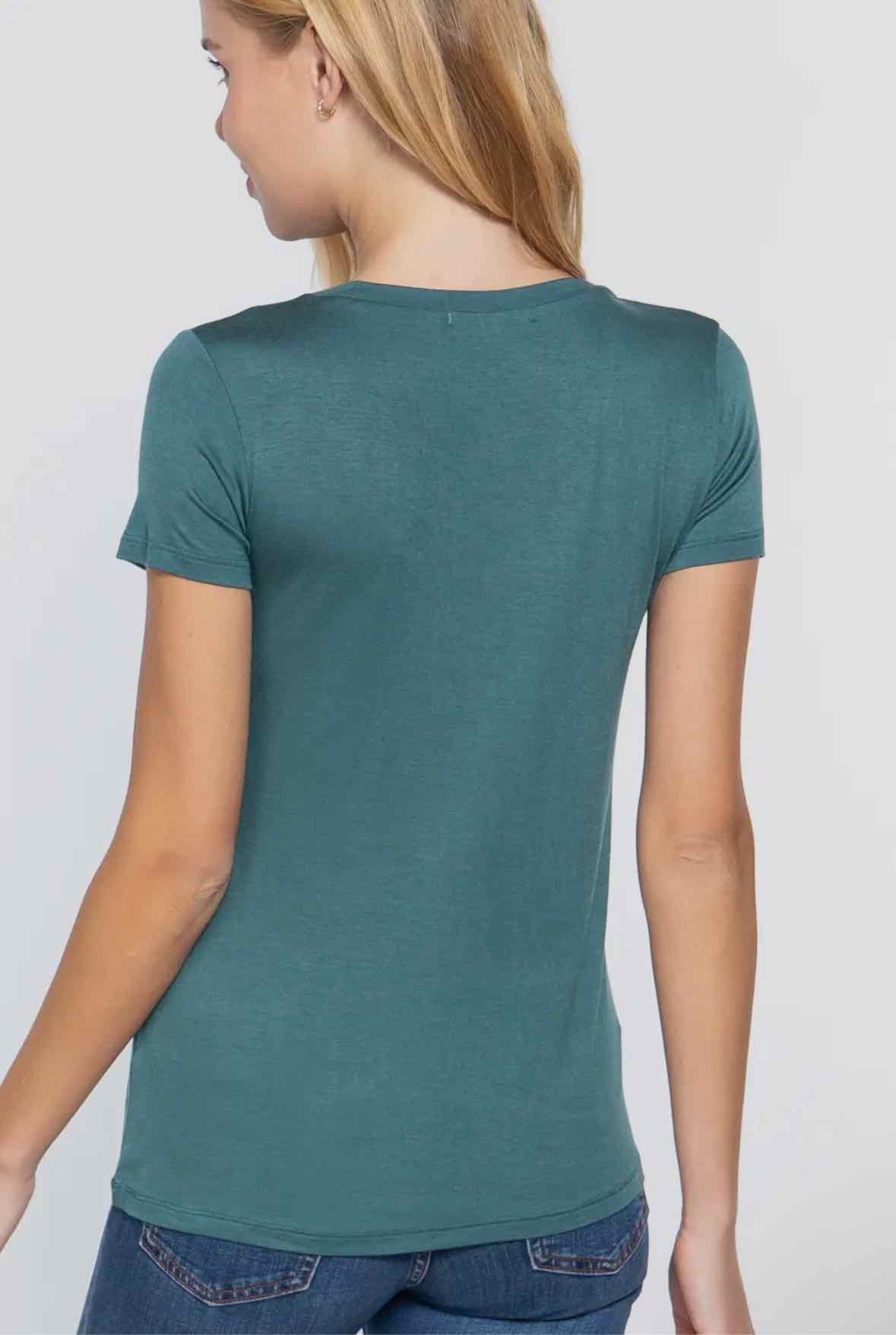 Short Sleeve Scoop Neck W/ Pocket Jersey Top