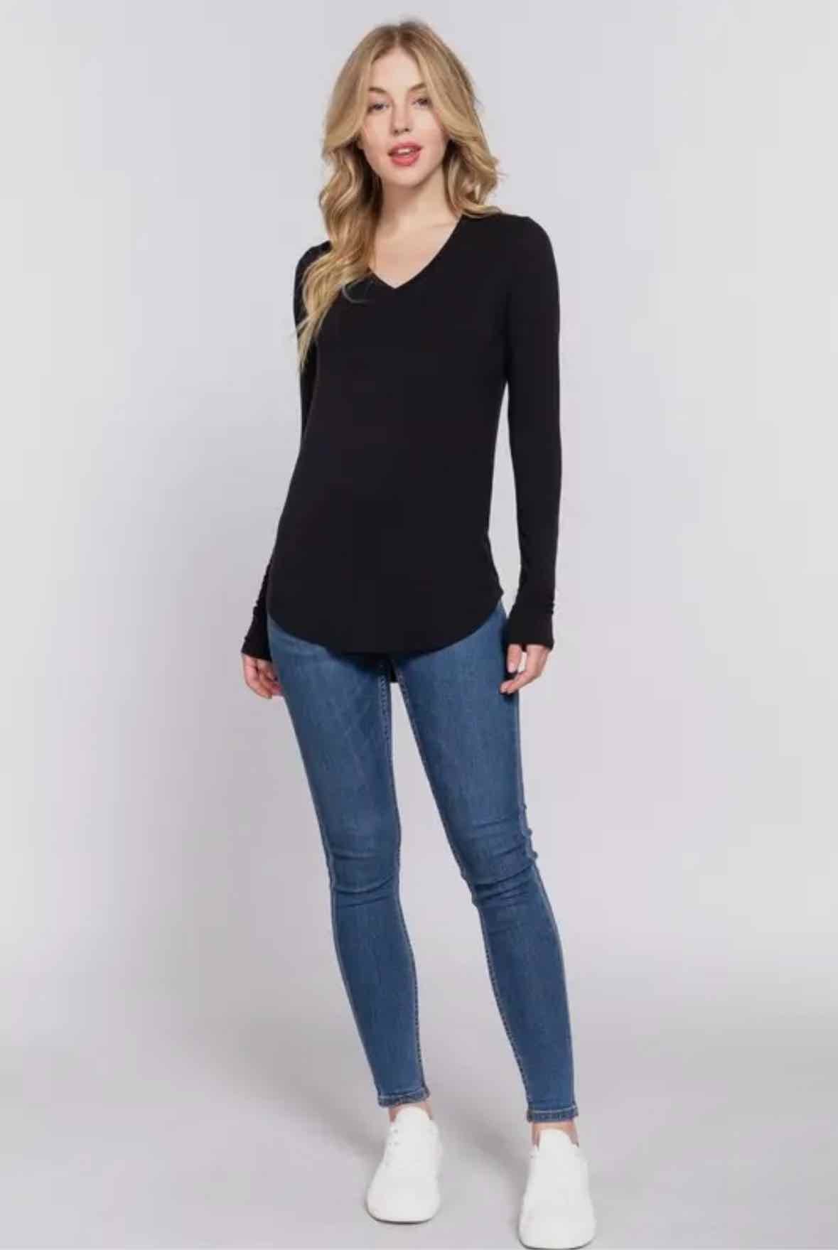 Long Sleeve V Neck Jersey Top