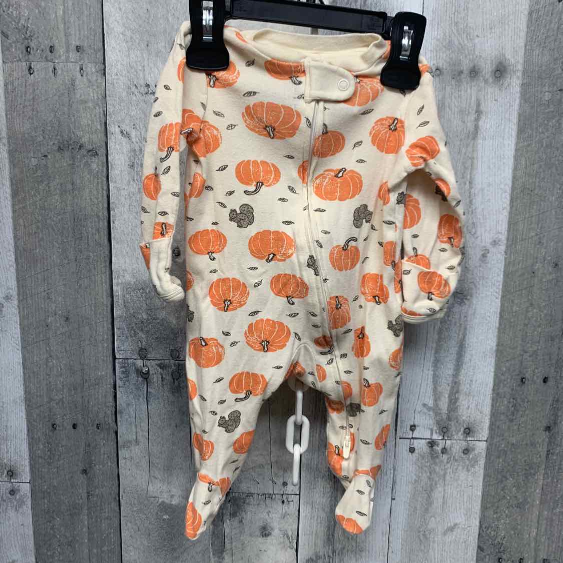 Size 3 Months Ivory/Orange Carter's Footy PJs