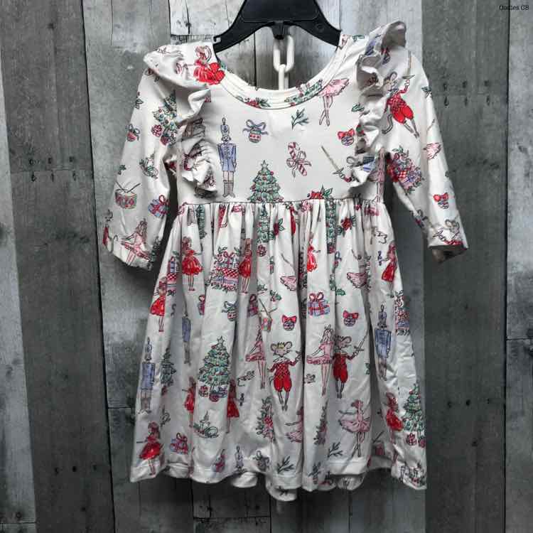 Size 2T White Print B Brand LS Dress