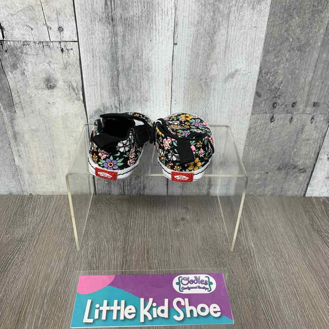 Size 3 Black Floral Print Vans Soft Sole Shoes
