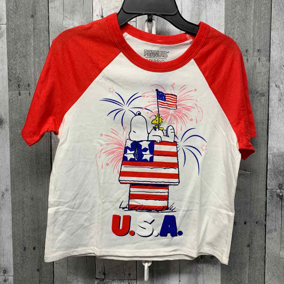 Size 10/12 White Graphic Peanuts Short Sleeve Shirt