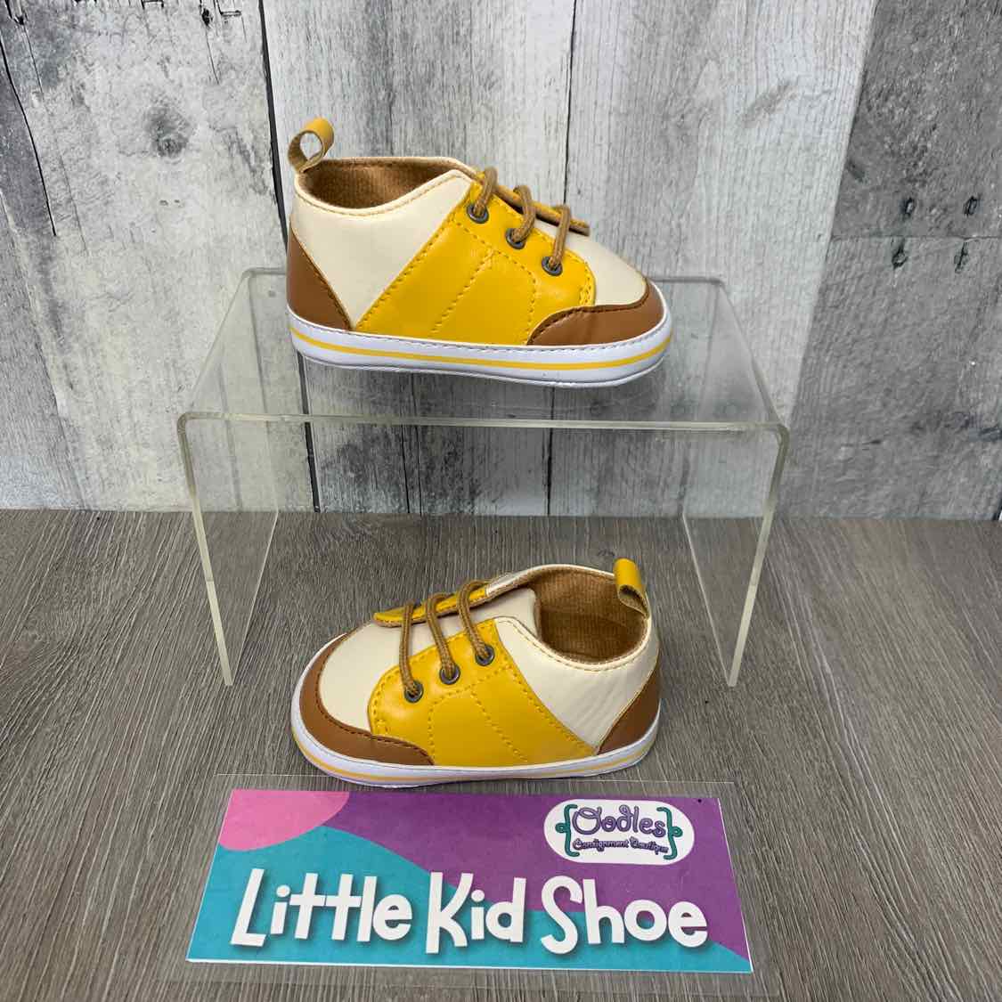 Size 3 Tan/Yellow Little Me Soft Sole Shoes