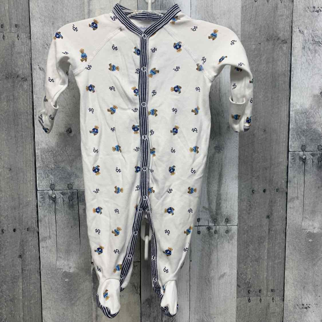 Size 3 Months White Print Ralph Lauren Footy PJs