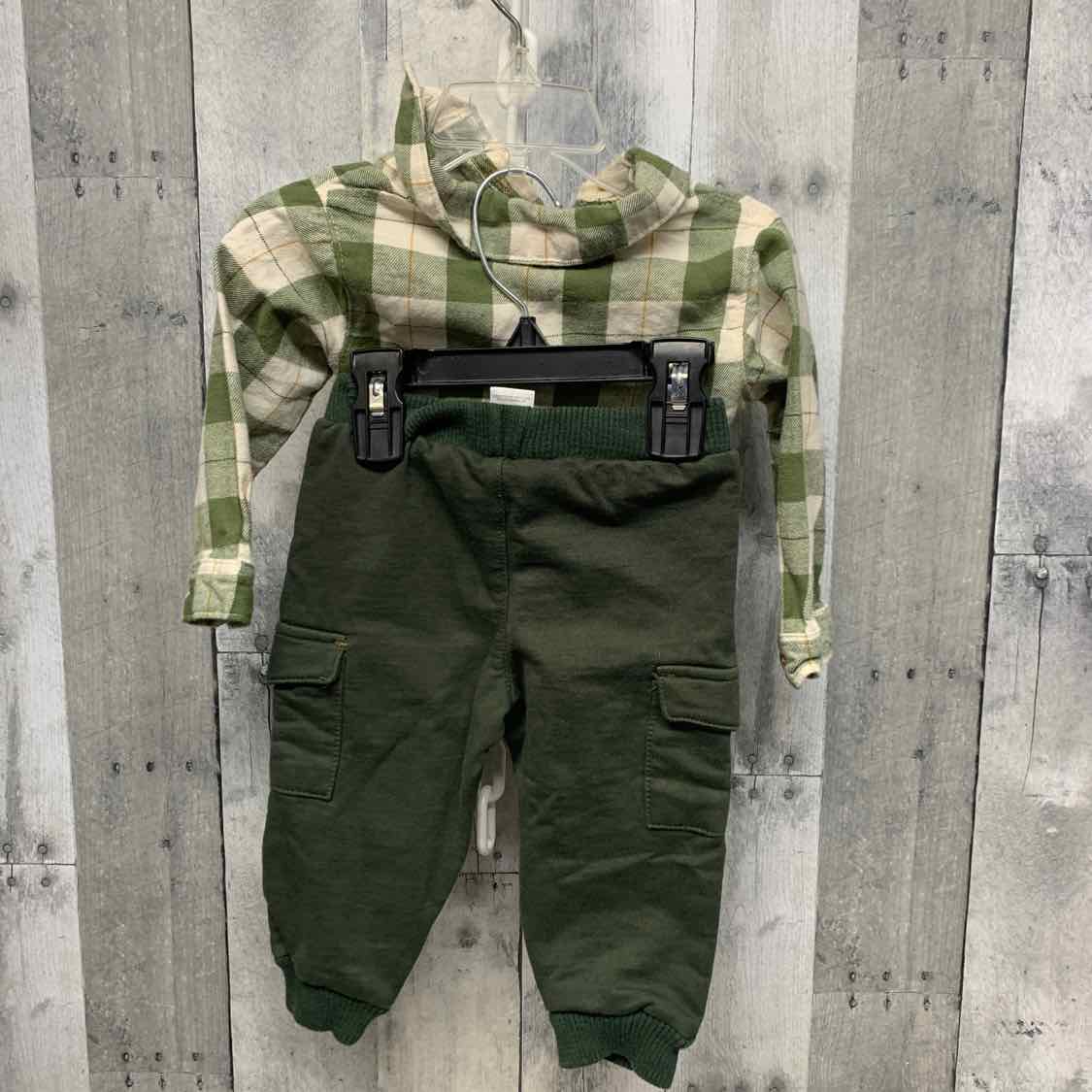 Size 12 Months Green Plaid Little Lad Shirt/Pants