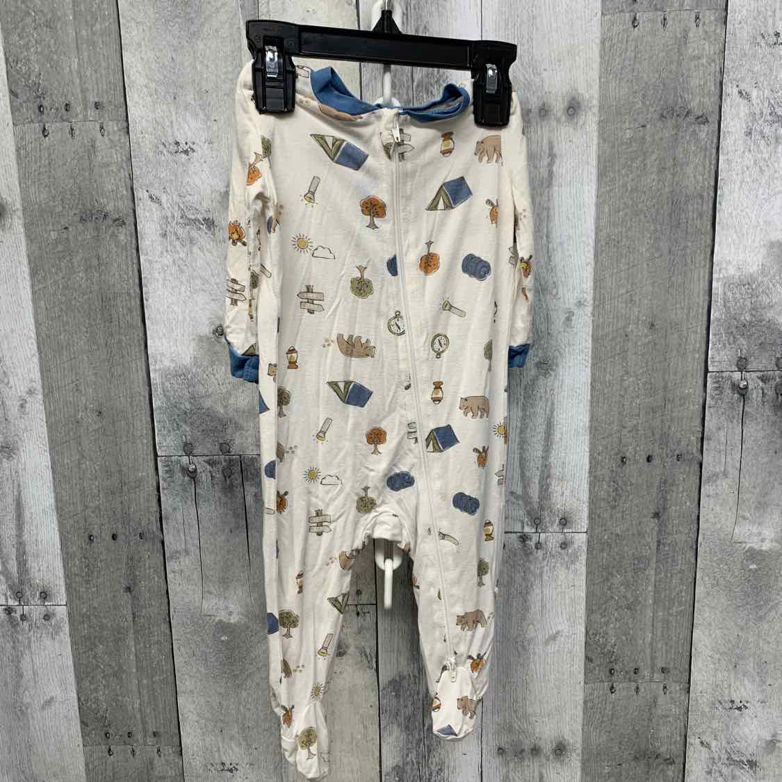 Size 0-3 Months White/Blue Bamboo Footy PJs