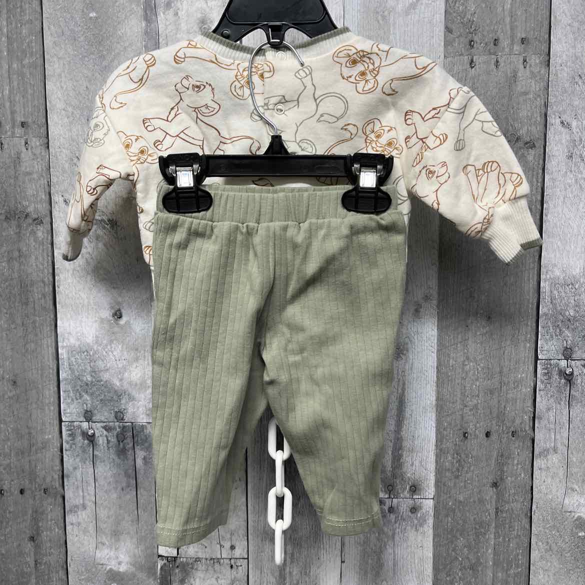 Size 0-3 Months Ivory/Green Disney Shirt/Pants