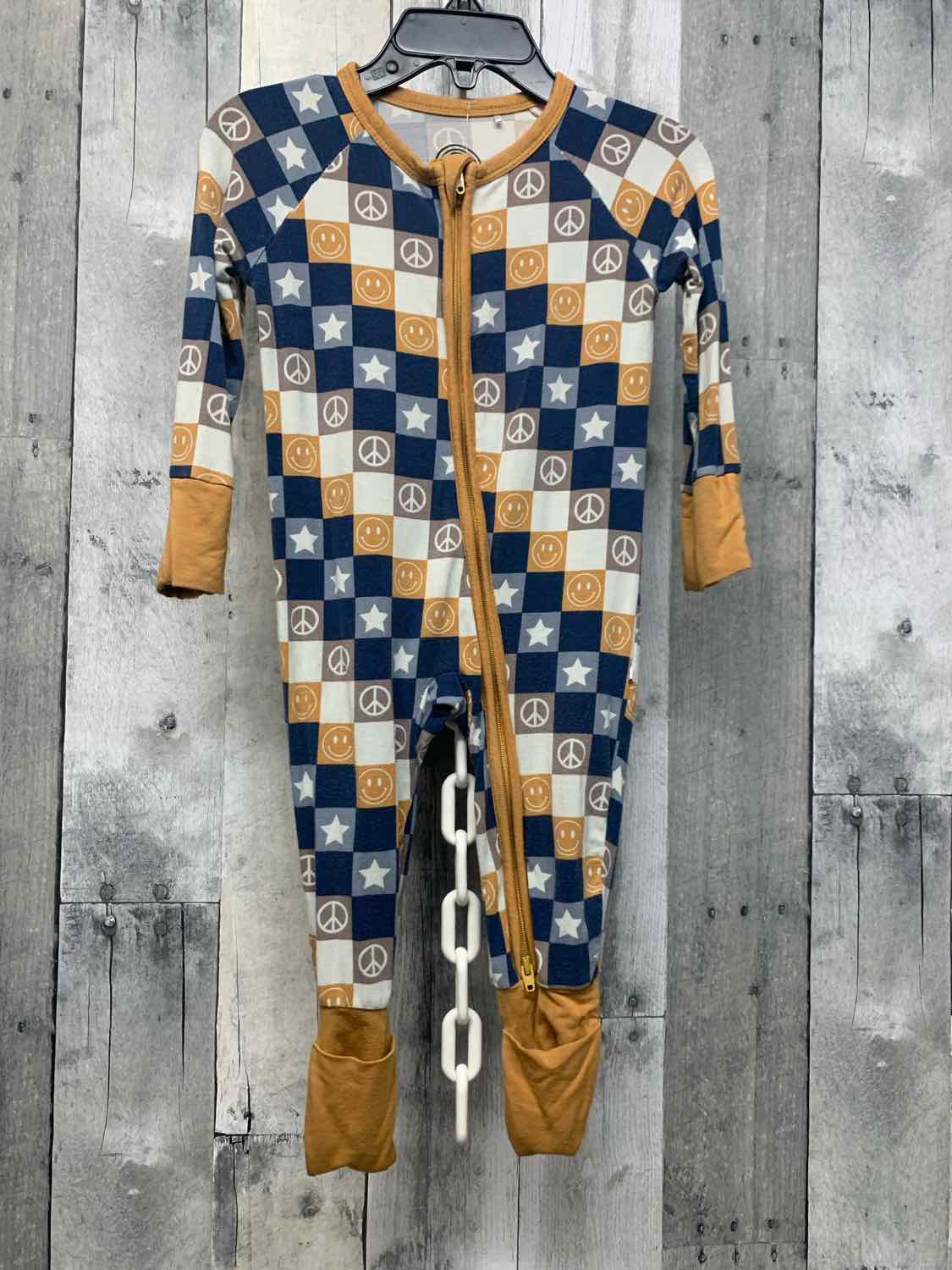 Size 6-12 Months Navy/Brown Bamboo Footy PJs