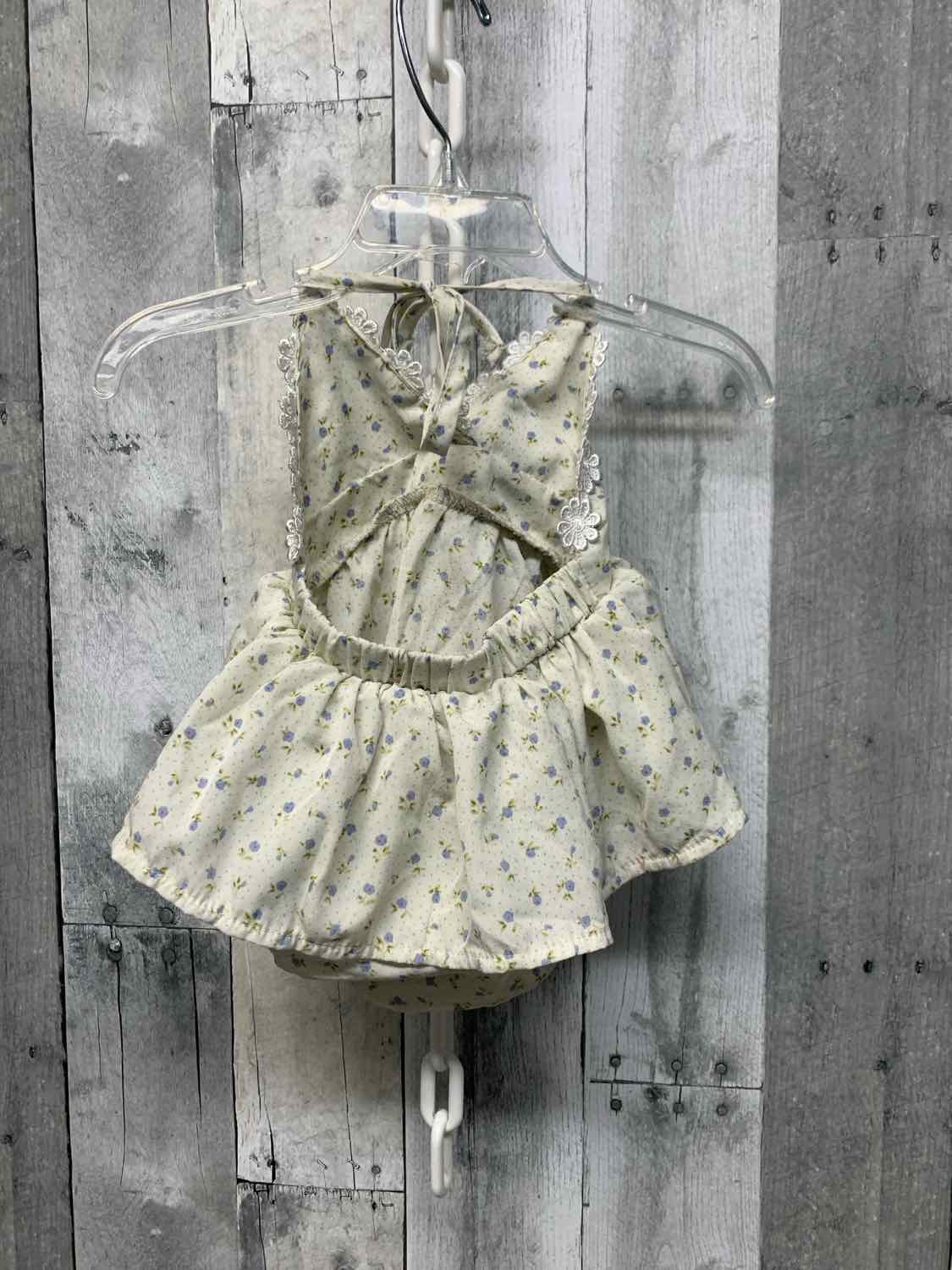 Size 9-12 Months White/Blue Bailey's Blossoms Romper