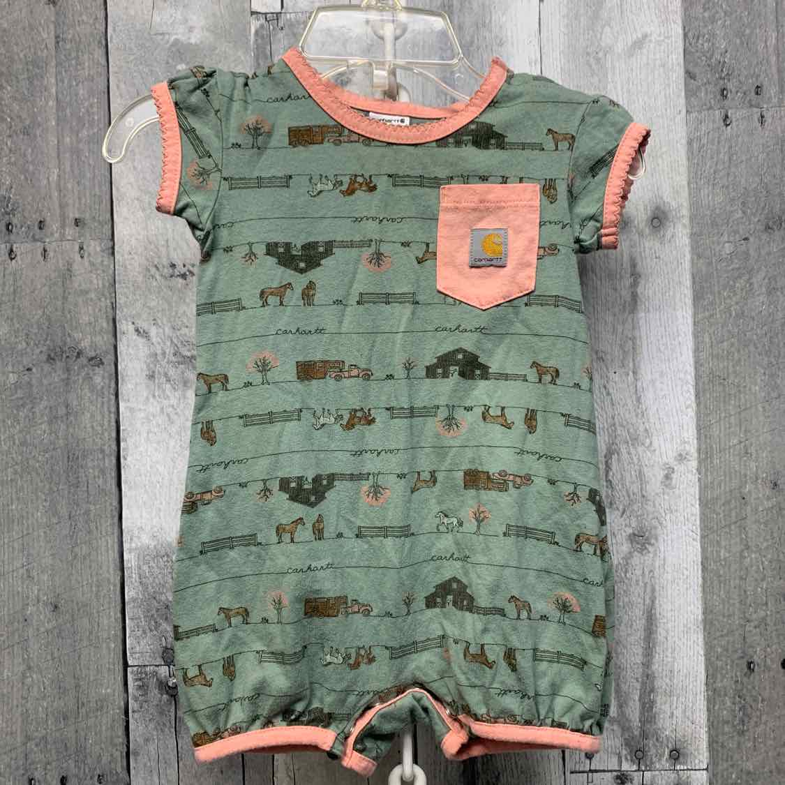 Size 9 Months Green/Pink Carhartt Romper