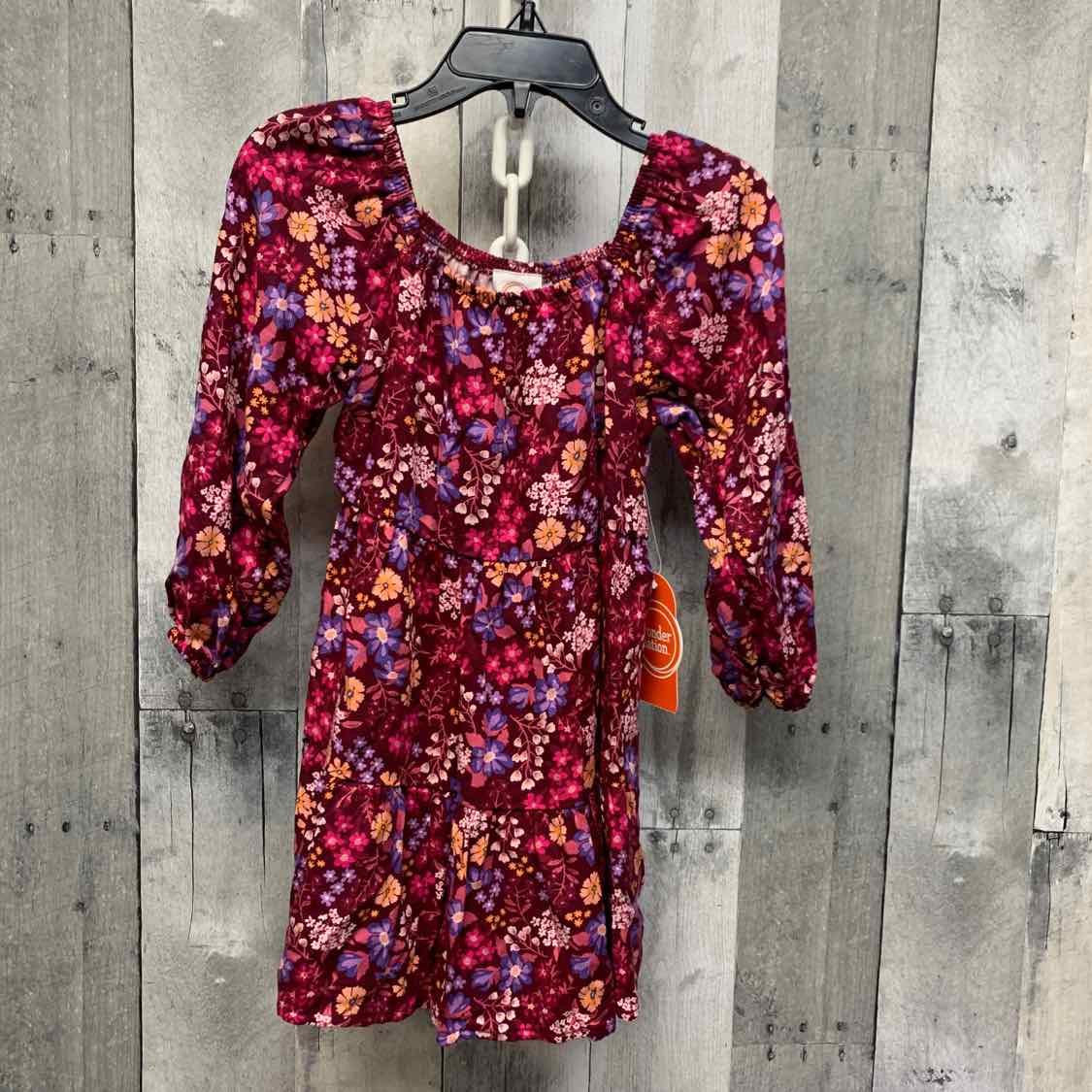 Size 2T Burgundy Print Wonder Kids LS Dress