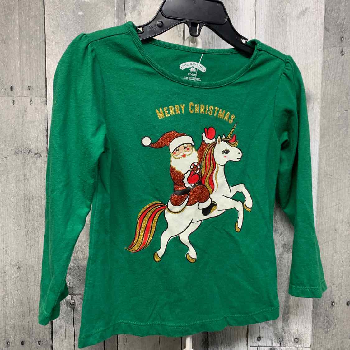 Size 3T Green Graphic Holiday Brands Long Sleeve Shirt
