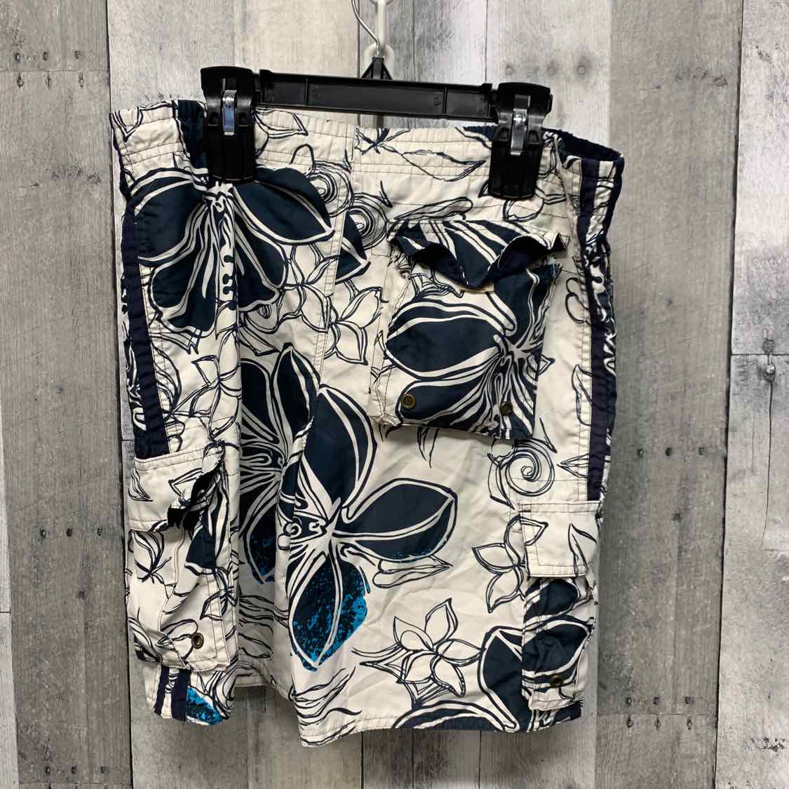 Size 10/12 White/Navy B Brand Swim Trunks