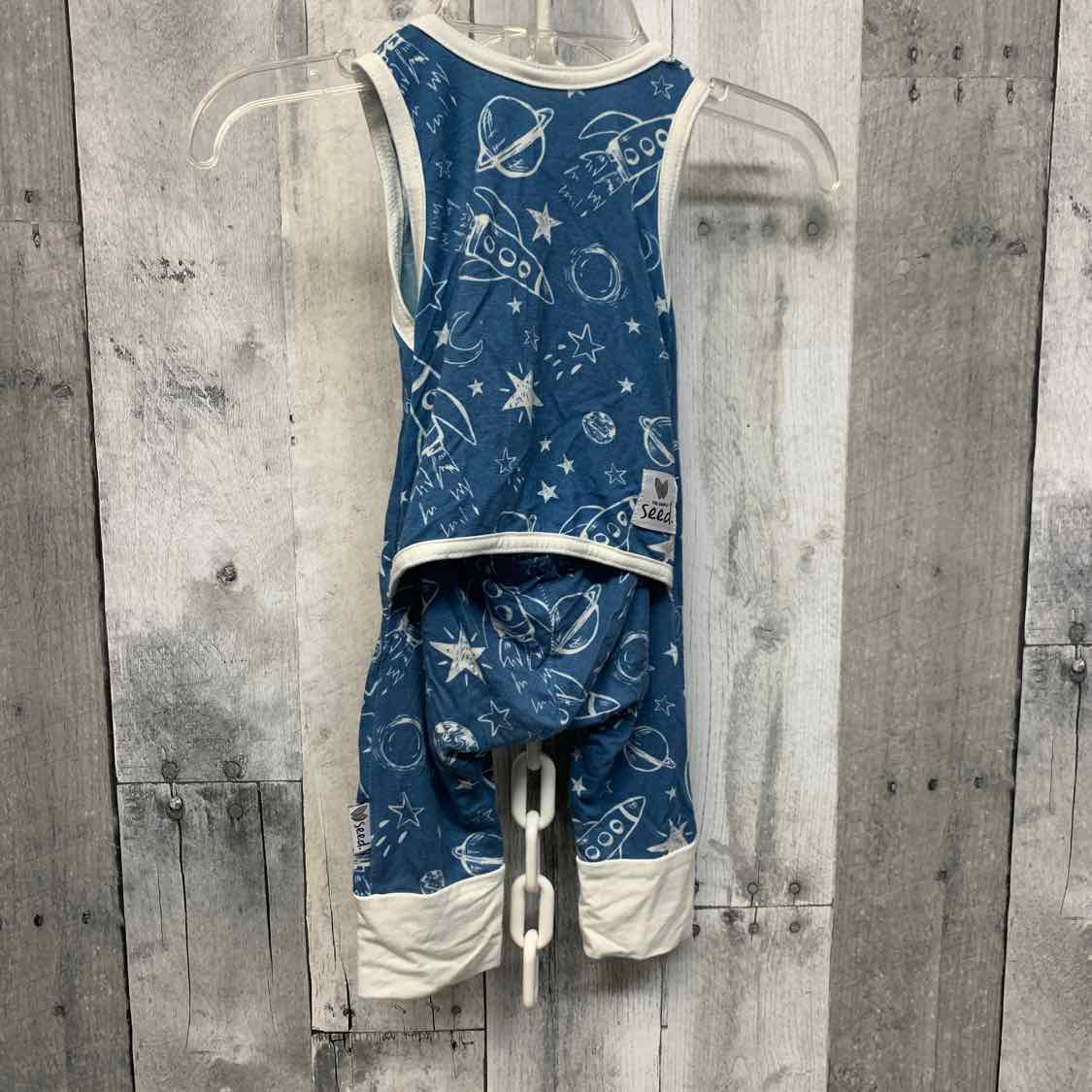 Size Newborn Blue/White Bamboo Romper