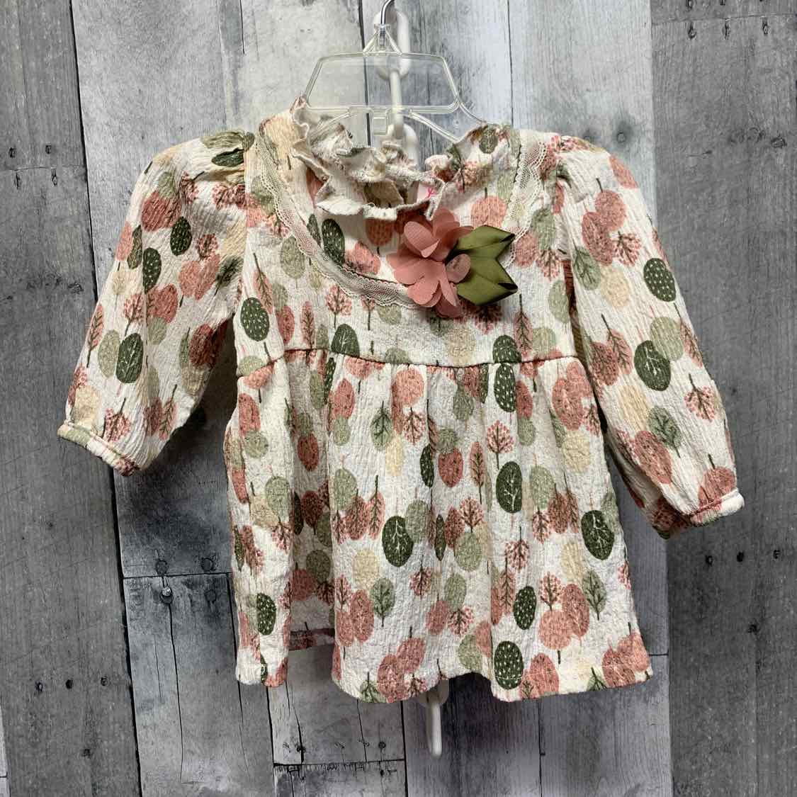 Size 12 Months Pink/Green Little Lass LS Dress