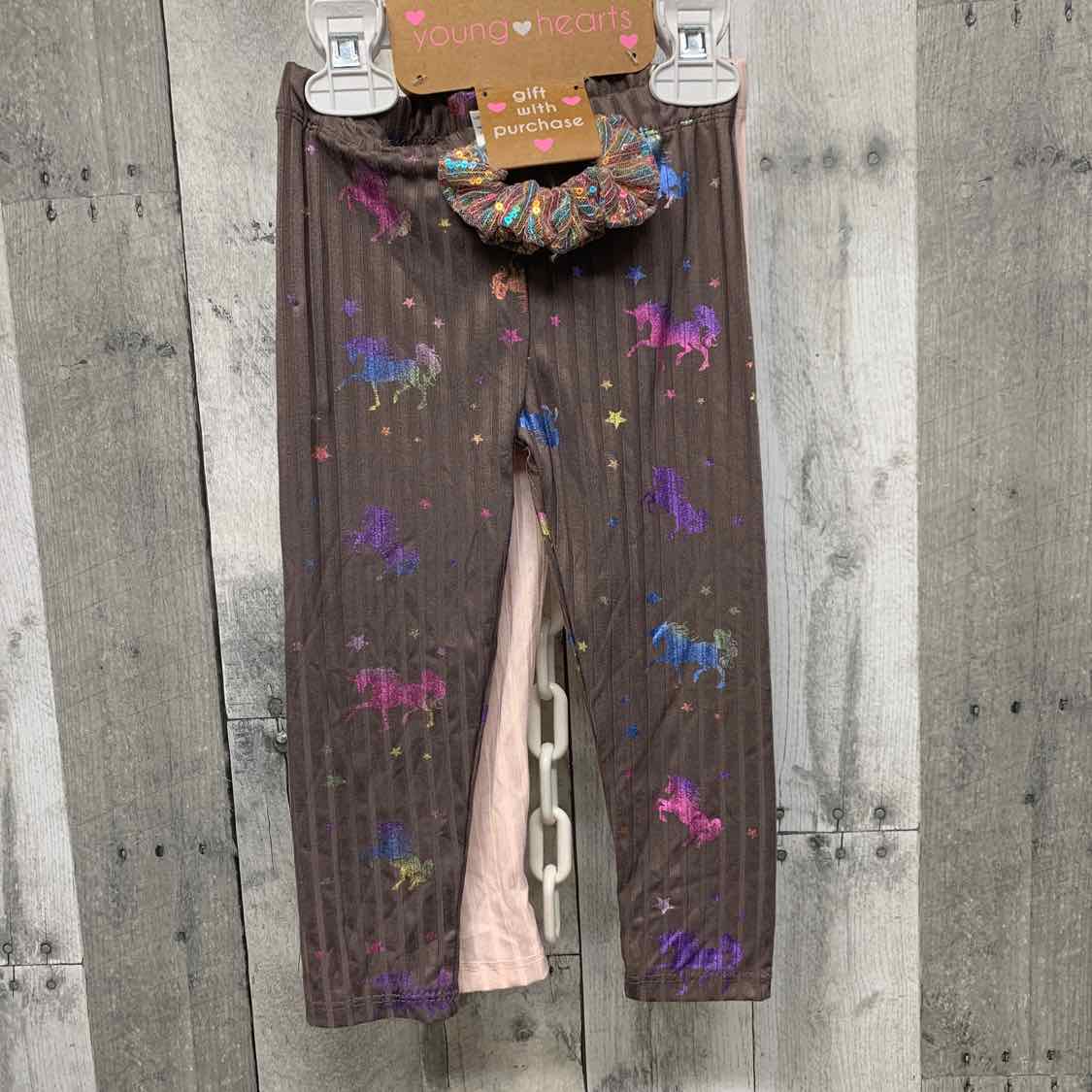 Size 2T Gray/Pink Young Hearts Leggings
