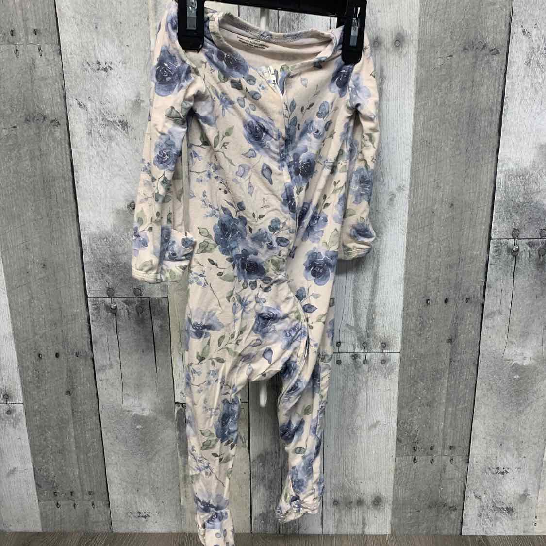 Size 6-12 Months Blue Floral Print Bamboo Footy PJs