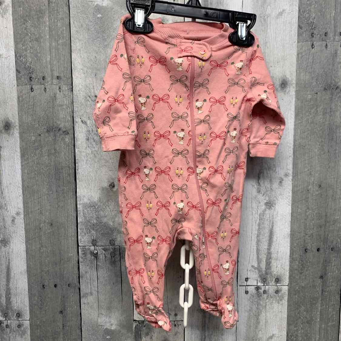 Size 0-3 Months Pink Print Peanuts Footy PJs
