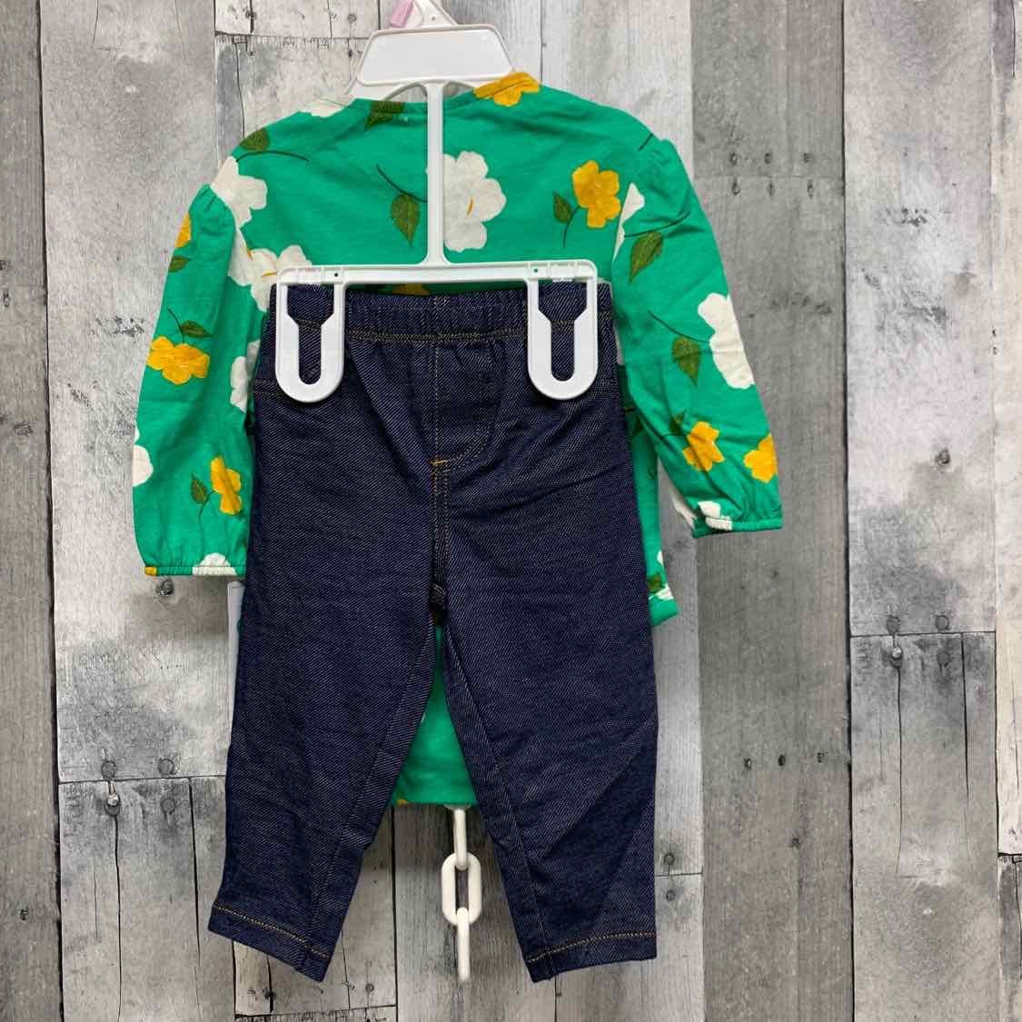 Size 9 Months Denim/Green Carter's Shirt/Leggings