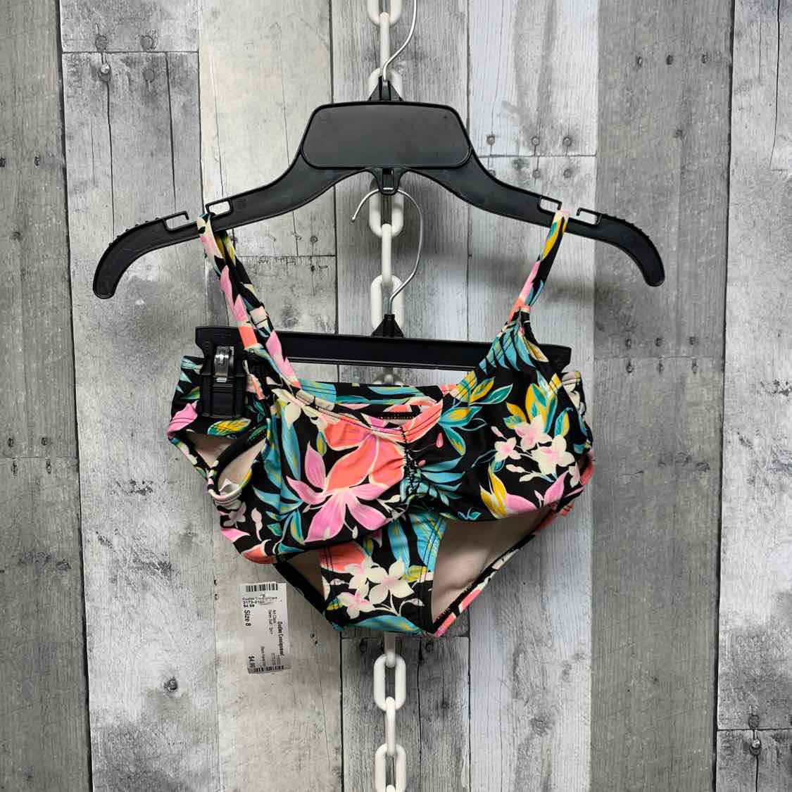 Size 8 Black Floral Print Art Class Swim Suit - 2pc+