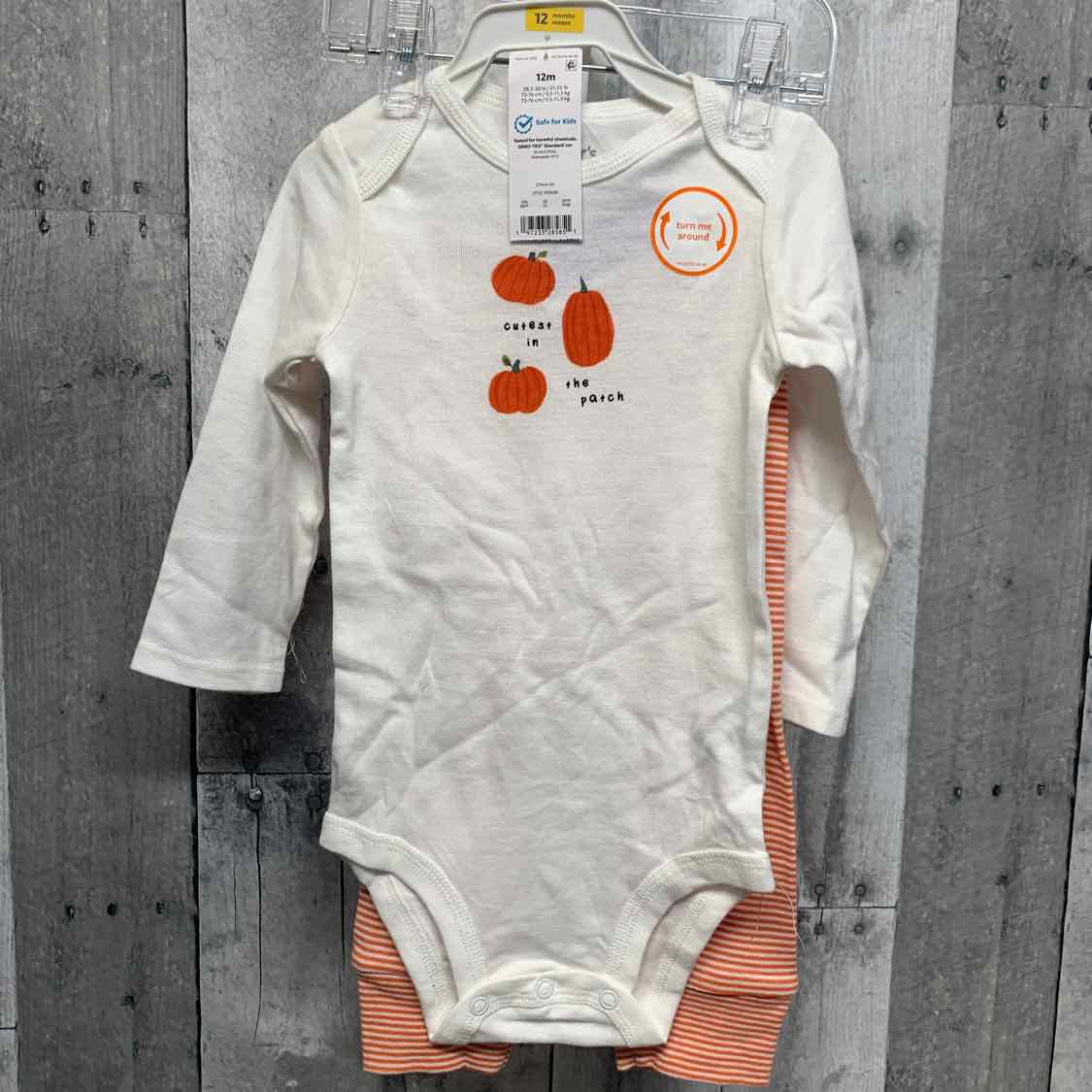Size 12 Months White/Orange Just One You Shirt/Pants