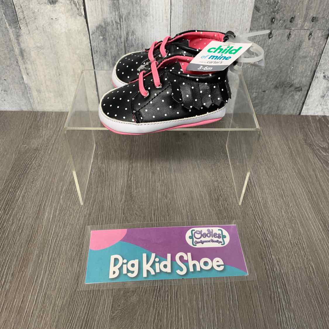 Size 3-6 Months Black/Pink Child of Mine Soft Sole Shoes