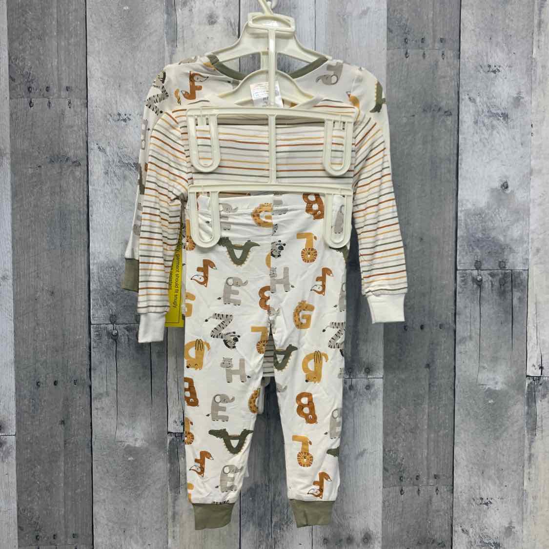 Size 12 Months White/Green Bamboo 2pc PJs