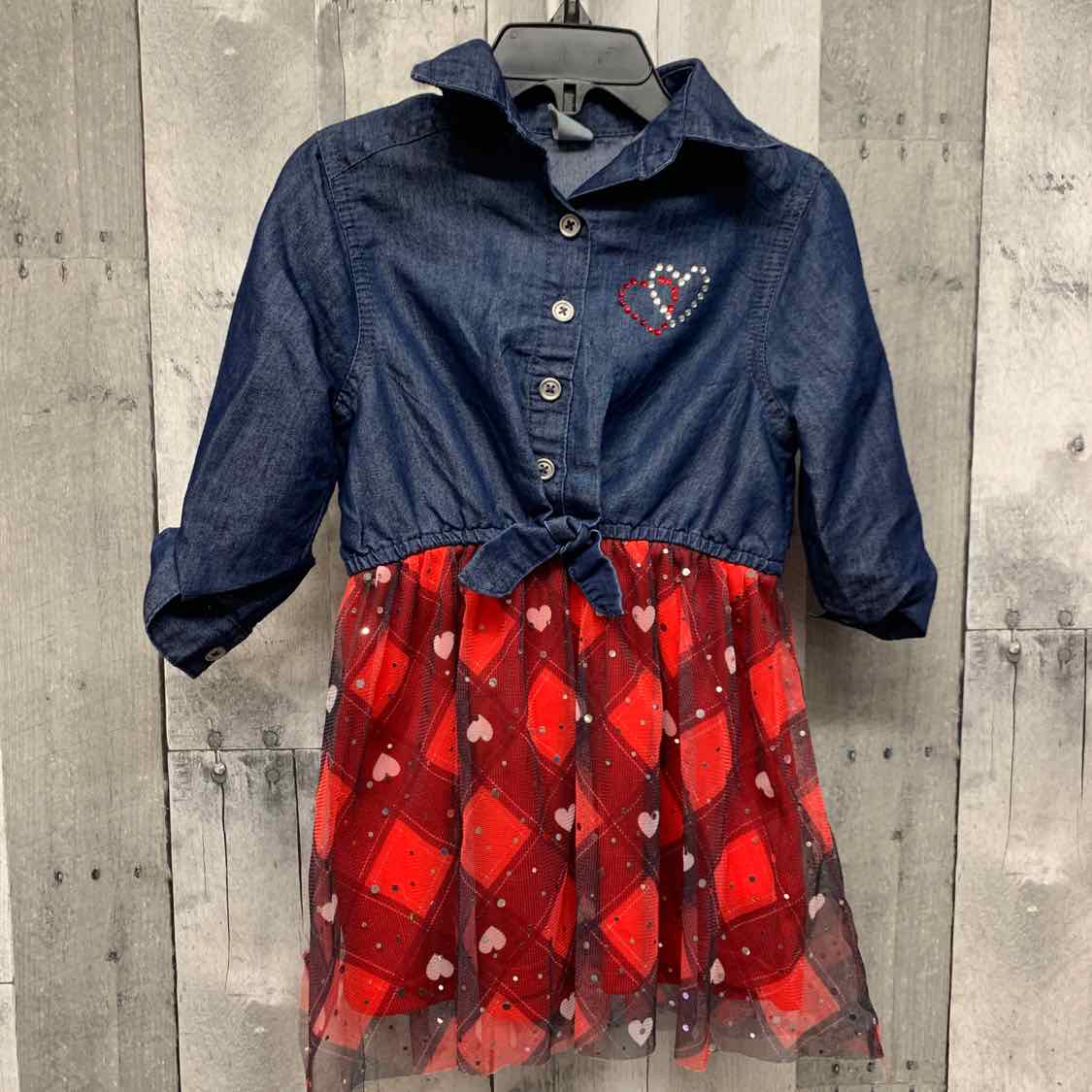 Size 3T Denim/Red Mid Brand LS Dress
