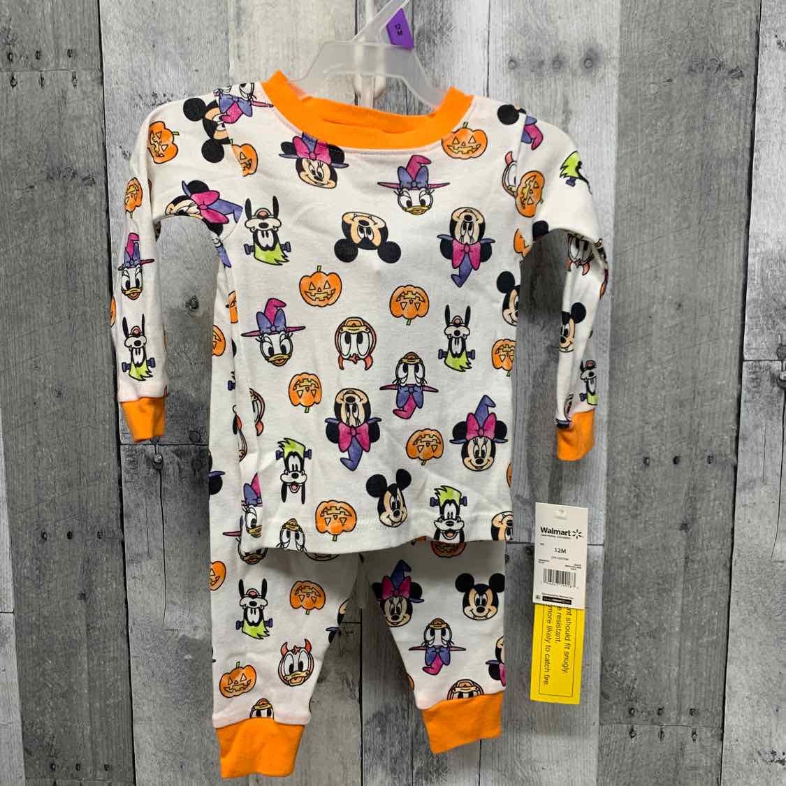 Size 12 Months White Print Disney 2pc PJs
