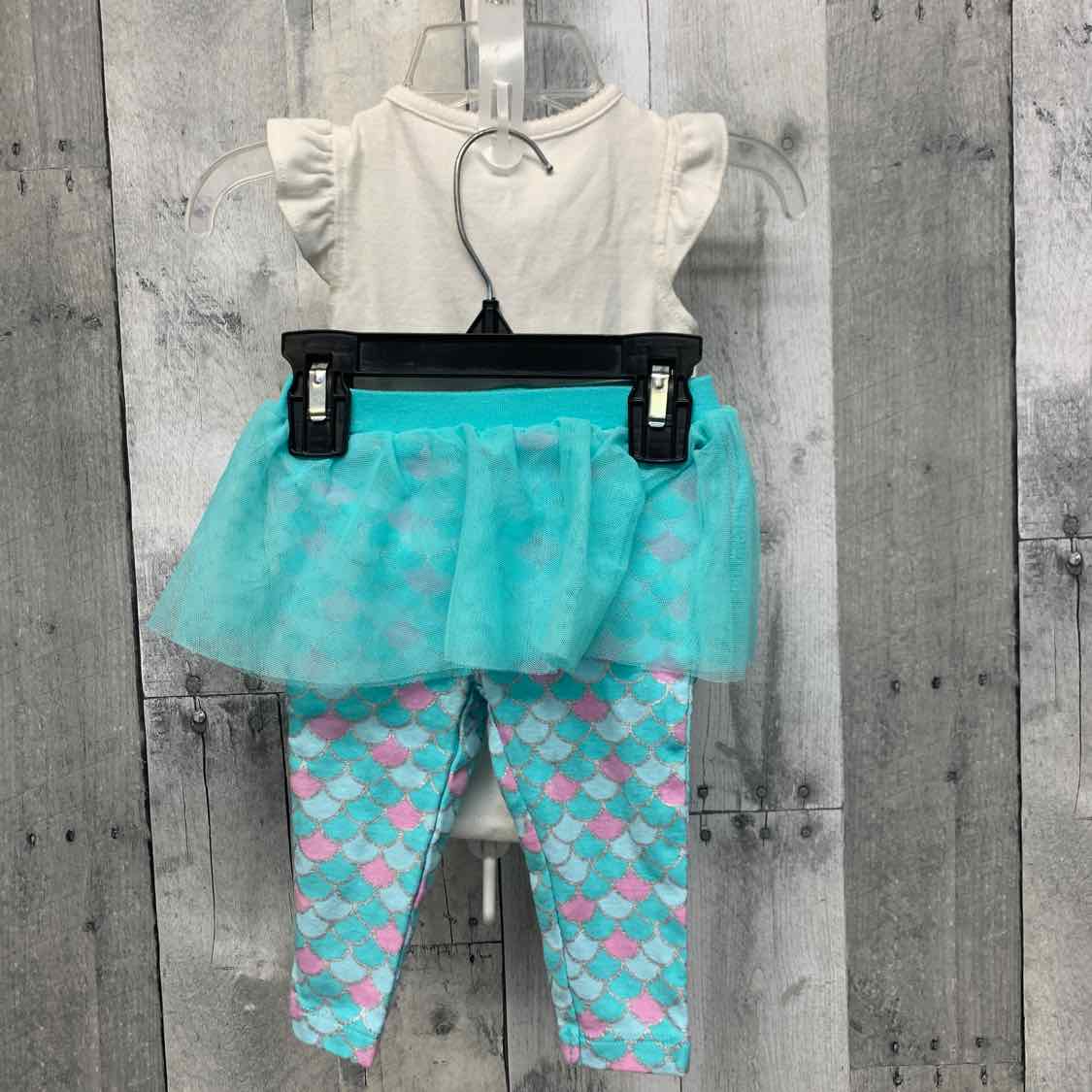 Size 6 Months White/Teal Carter's Shirt/Pants