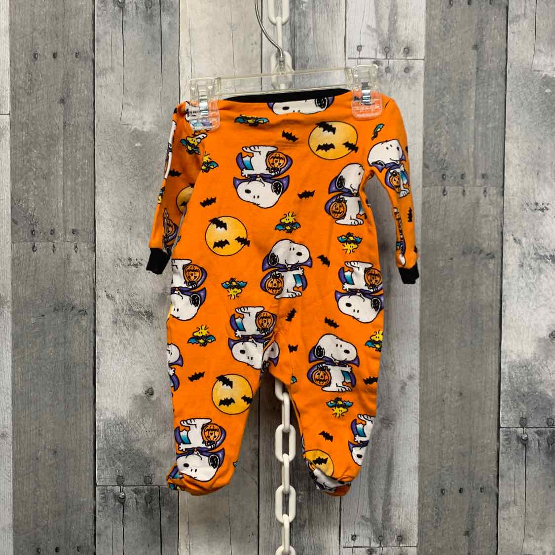 Size 0-3 Months Orange Print Peanuts Footy PJs