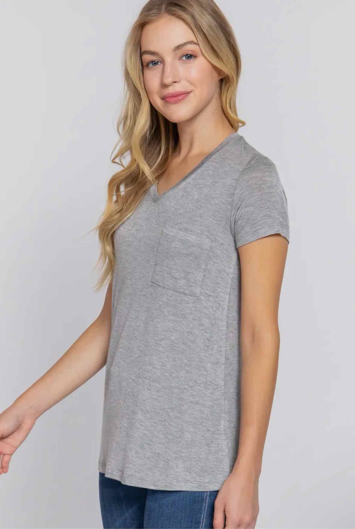 Short Sleeve V Neck W/ Pocket Jersey Top
