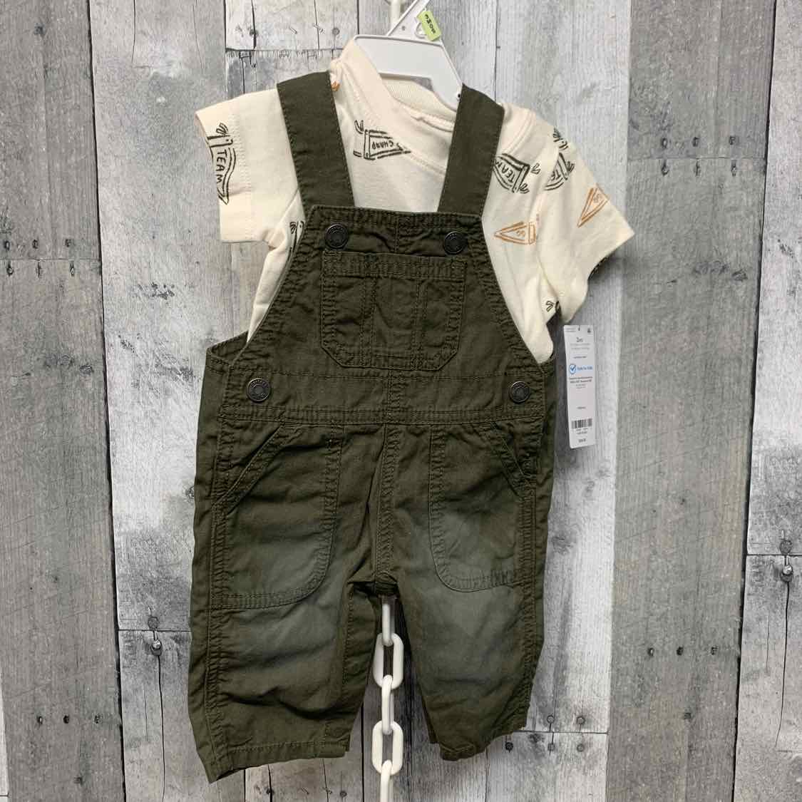 Size 3 Months White/Green Carter's Shirt/Pants