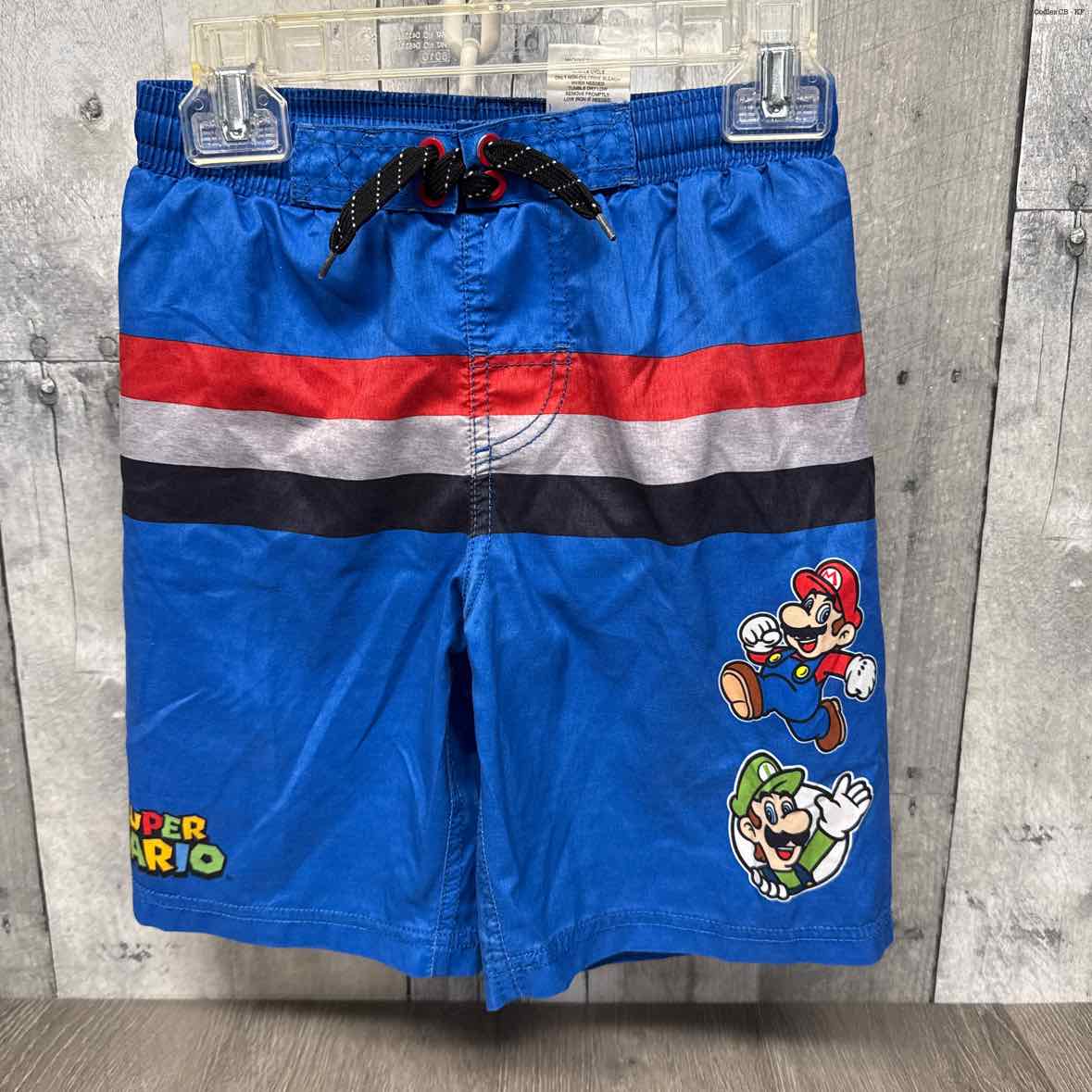 Size 6/7 Blue Print Super Mario Swim Trunks