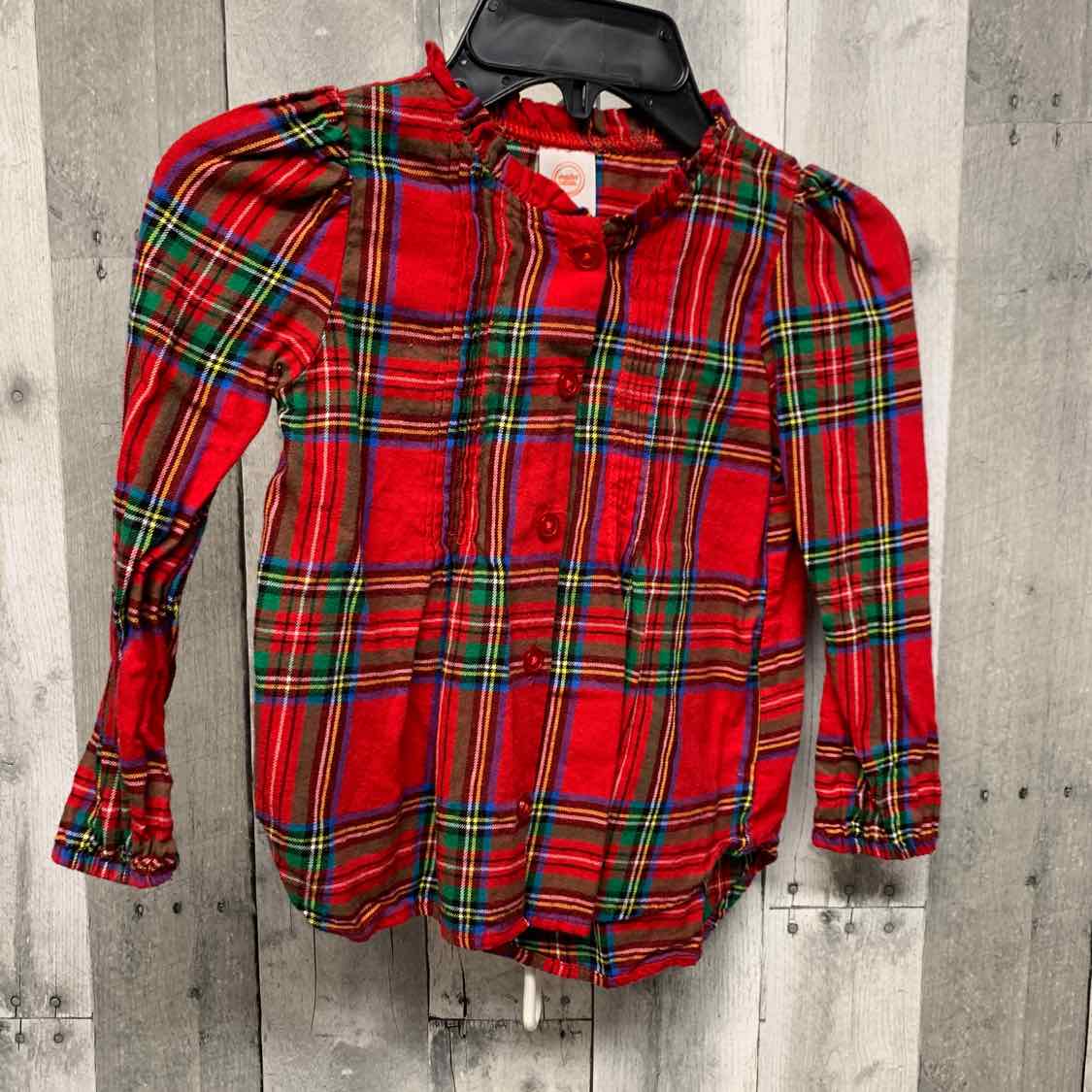 Size 4T Red/Green Wonder Nation LS Button Up