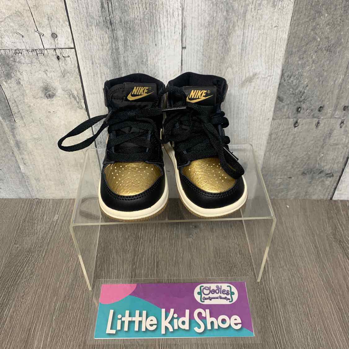 Size 4 Black/Gold Sport Brand Sneakers