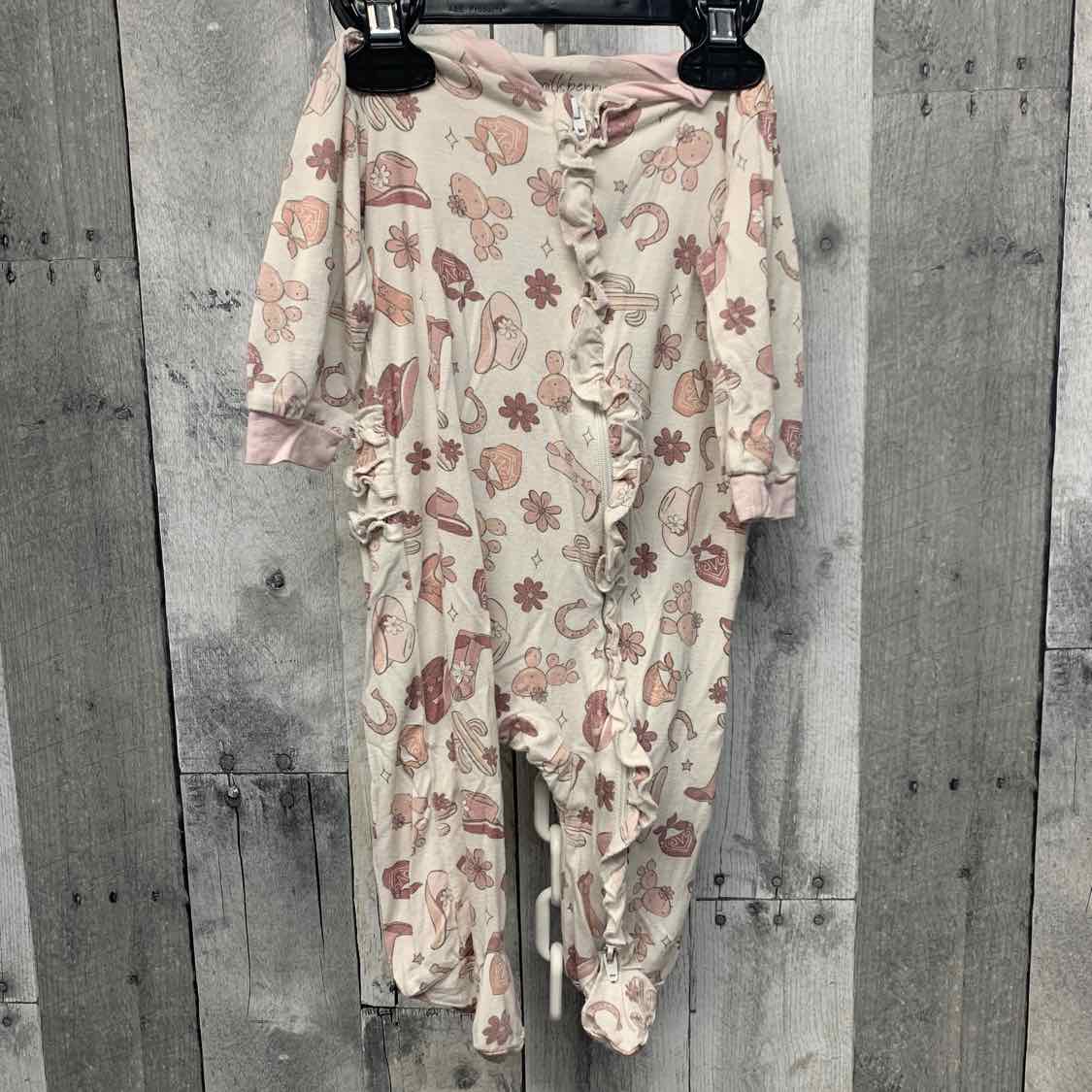 Size 0-3 Months White/Pink Bamboo Footy PJs