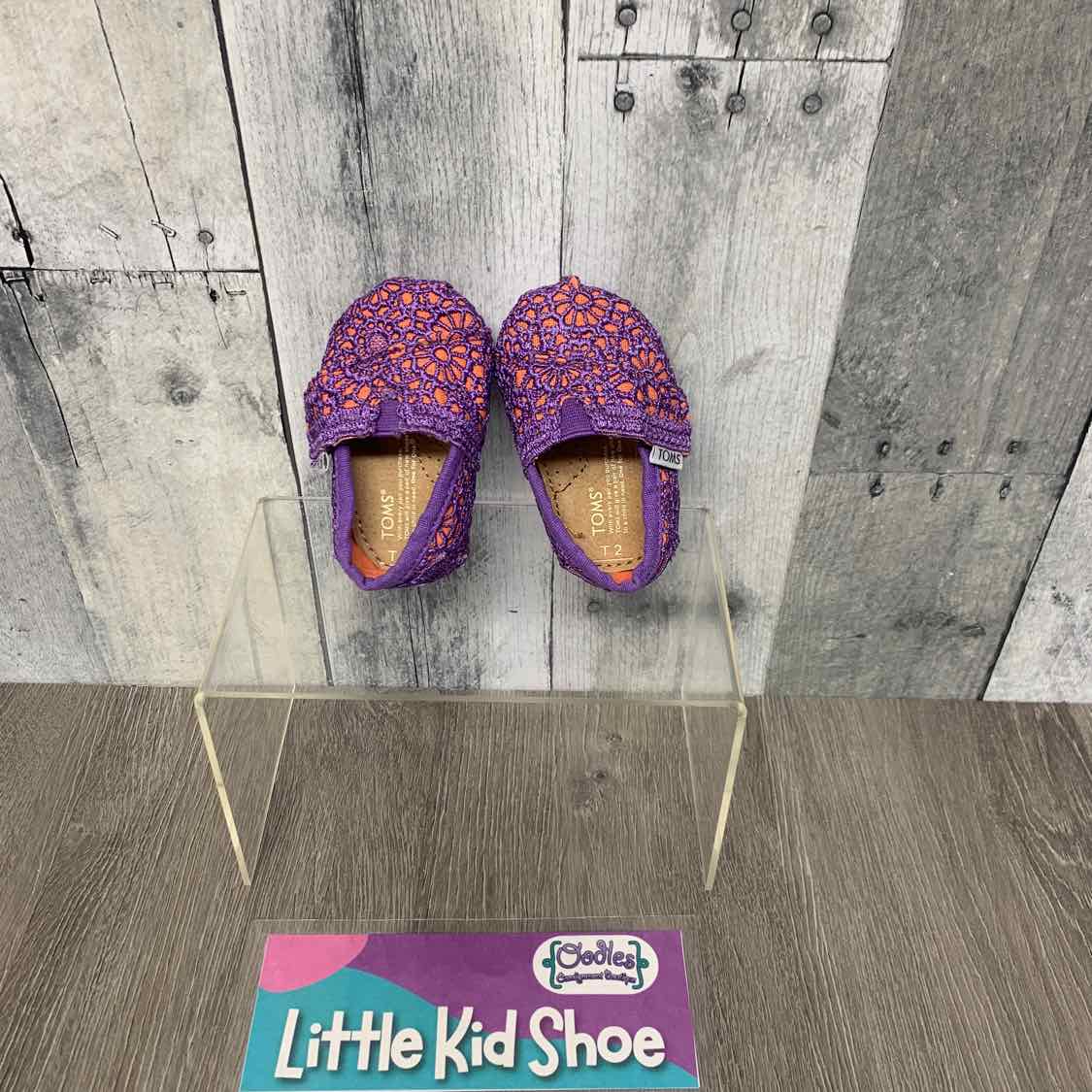 Size 2 Purple/Coral Toms Sneakers