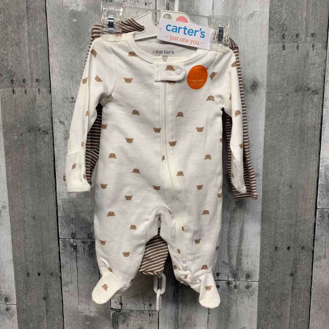 Size Newborn Brown/White Just One You Footy PJs
