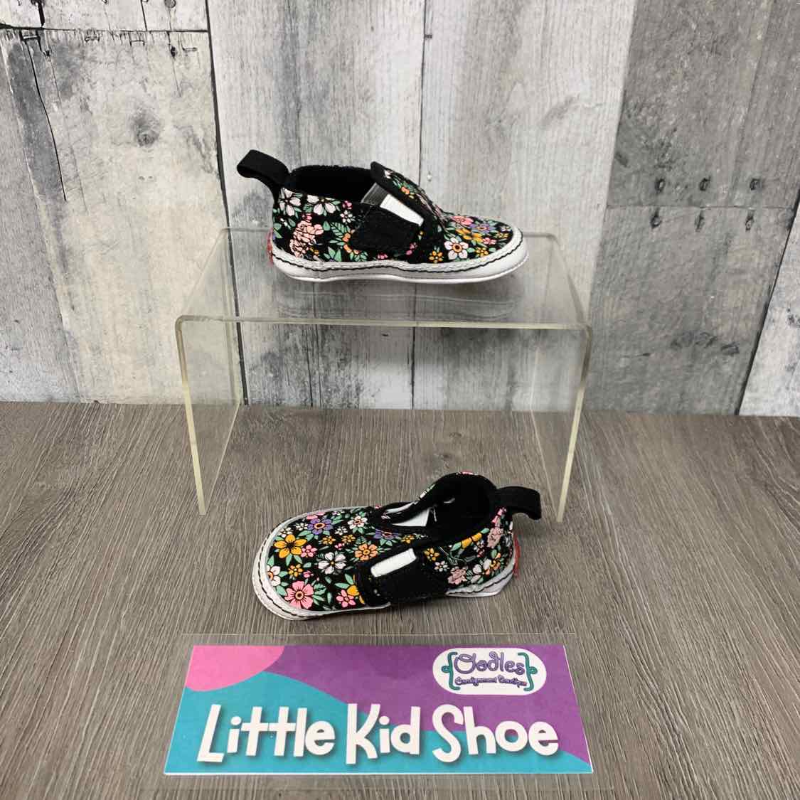 Size 3 Black Floral Print Vans Soft Sole Shoes