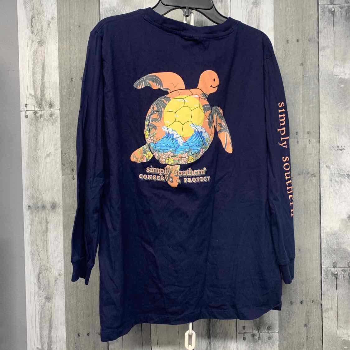 Size Large Navy/Pink Simply Southern Long Sleeve Shirt