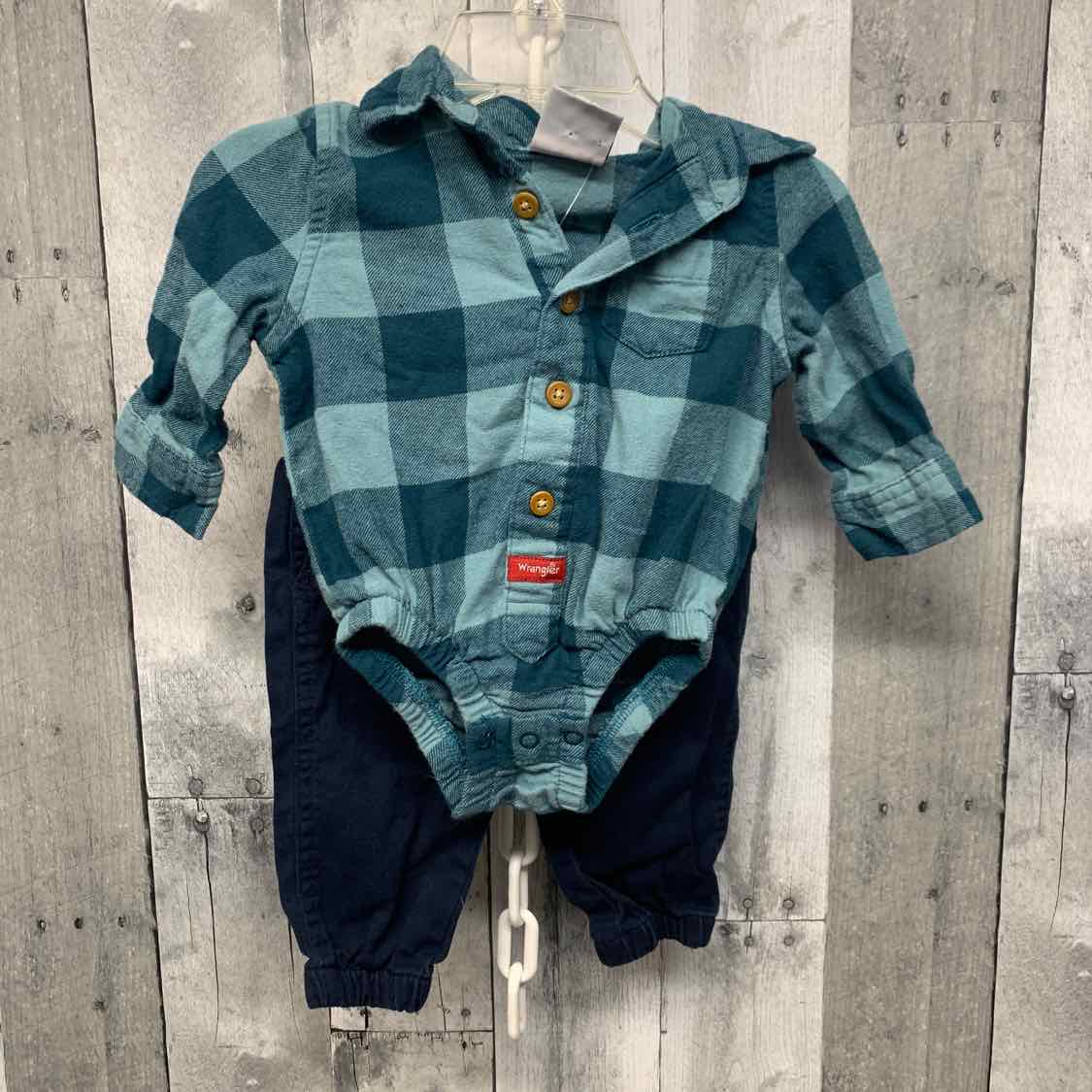 Size 6 Months Green/Navy Wrangler Shirt/Pants